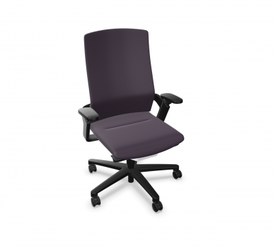 ON Drehstuhl von Wilkhahn mit hohem Rücken, lila Bezug und schwarzem Fußkreuz. Ergonomischer Bürostuhl.